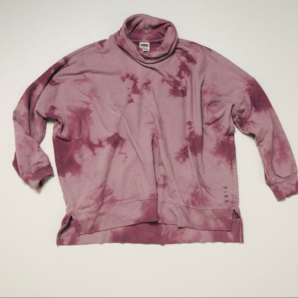 Pink Victoria’s Secret Tie Dye Loungewear Turtleneck Sweatshirt Pullover Top S - Picture 1 of 8